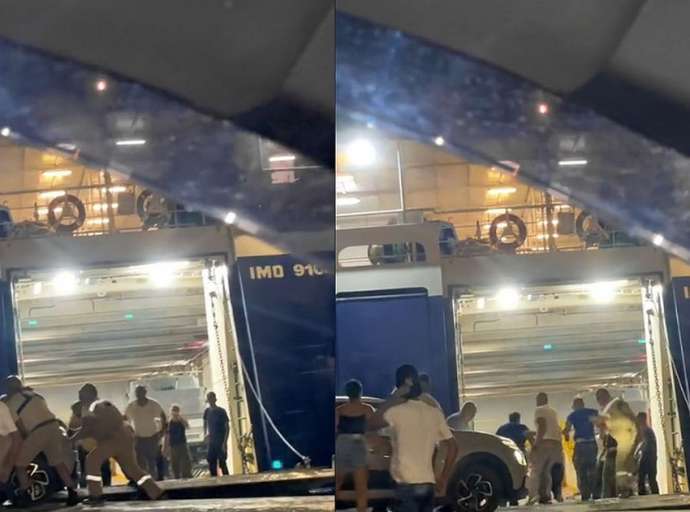 Απίστευτο σκηνικό στην Άνδρο: Αυτοκίνητο μένει στον αέρα και οι επιβάτες του τρέχουν να επιβιβαστούν σε πλοίο που φεύγει